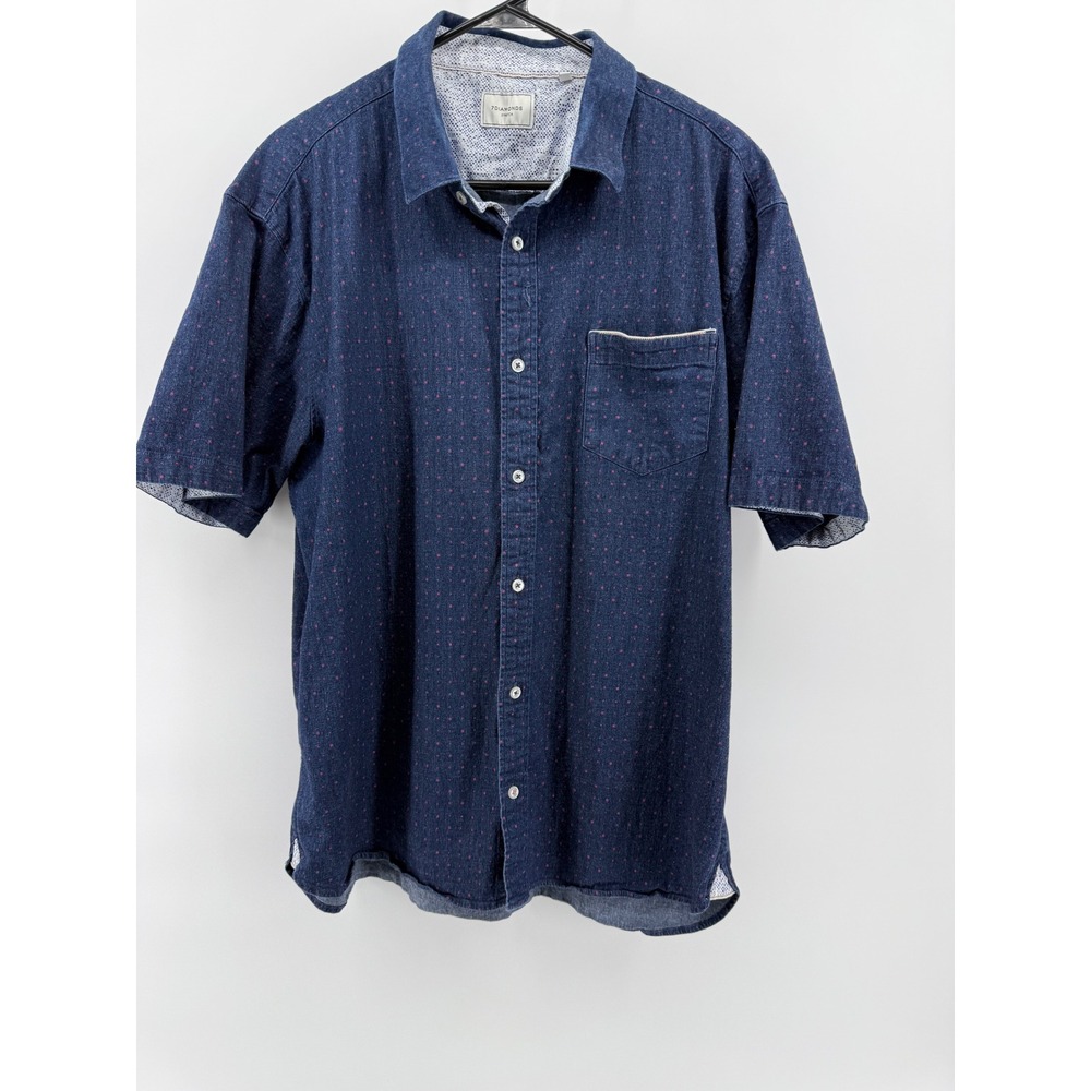7‎ Diamonds Audio Tree Denim Stretch Woven Shirt Mens XXL Blue Dot SMK-6521